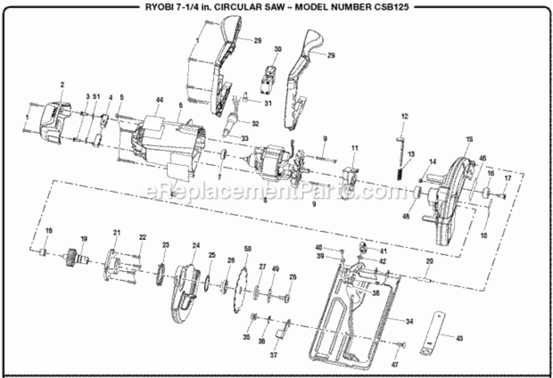 General_Assembler Diagram and Parts List for CSB125  Ryobi Circular Saw