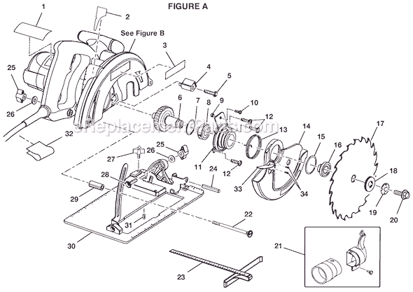 Page A Diagram and Parts List for CSB131  Ryobi Circular Saw