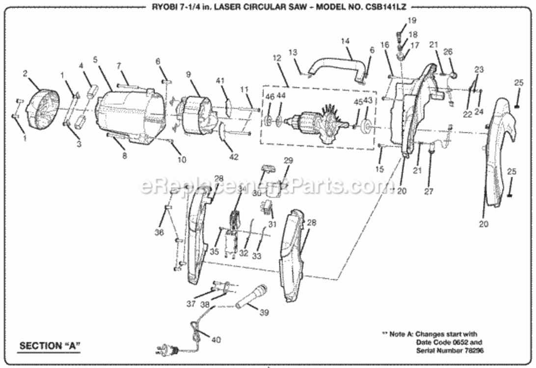 General_Assembly_(Part_1) Diagram and Parts List for CSB141LZ  Ryobi Circular Saw