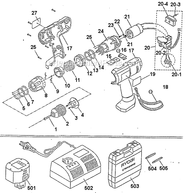 Page A Diagram and Parts List for CTH1442K2  Ryobi Cordless Drill