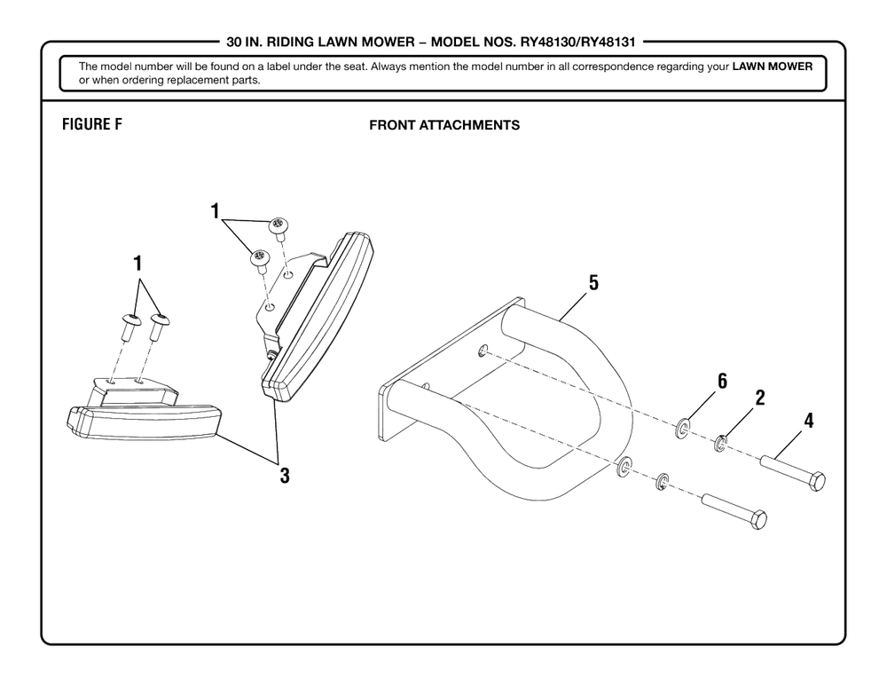 Figure F Diagram and Parts List for RY 48131 (Rev 01)(099237001)(2020-03) Ryobi Lawn Tractor