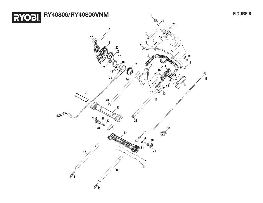 Figure B Diagram and Parts List for RY 40806 (Rev 03)(107836001)(2021-04) Ryobi Leaf Blower / Vacuum