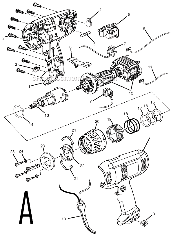 Page A Diagram and Parts List for D45CK  Ryobi Electric Drill