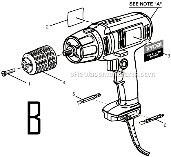 Page B Diagram and Parts List for D45CK  Ryobi Electric Drill