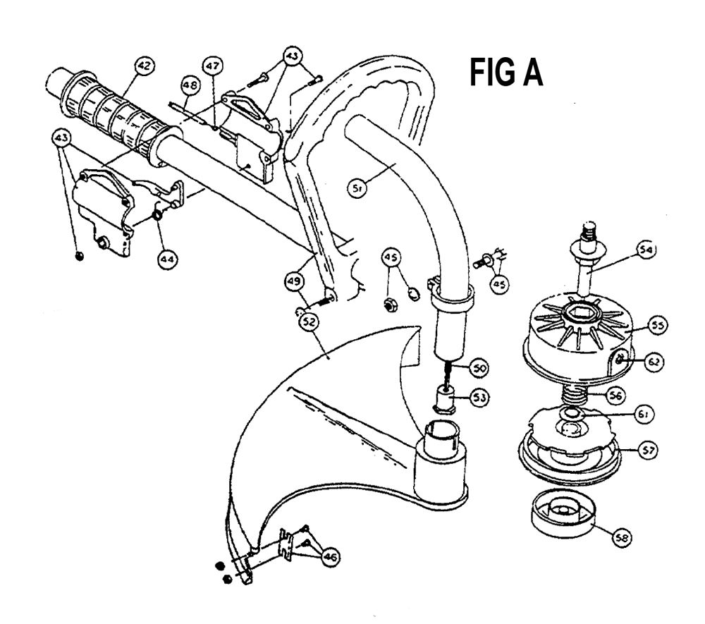 Fig-1 Diagram and Parts List for RYAN B260  Ryobi Trimmer