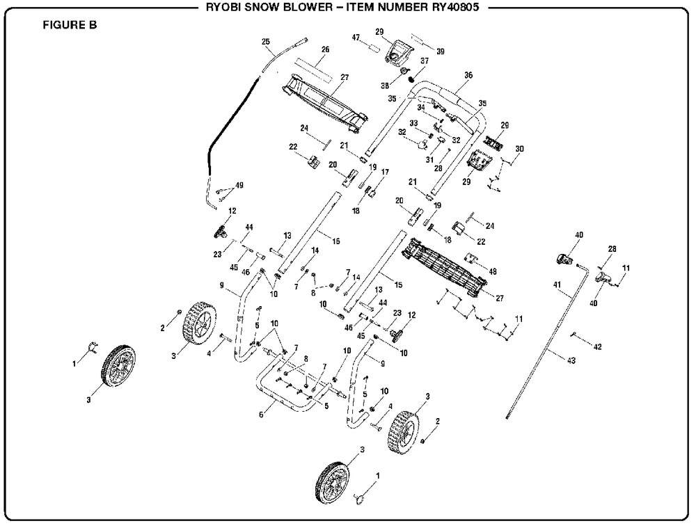Figure B Diagram and Parts List for RY 40805 (Rev 01)(107700021)(2018-07) Ryobi Leaf Blower / Vacuum