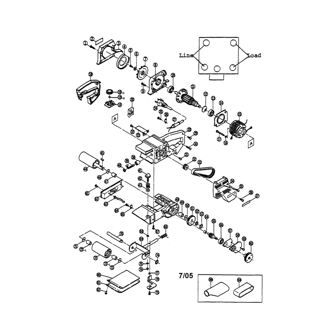 Belt Sander Diagram and Parts List for BE-424  Ryobi Belt or Drum Sander