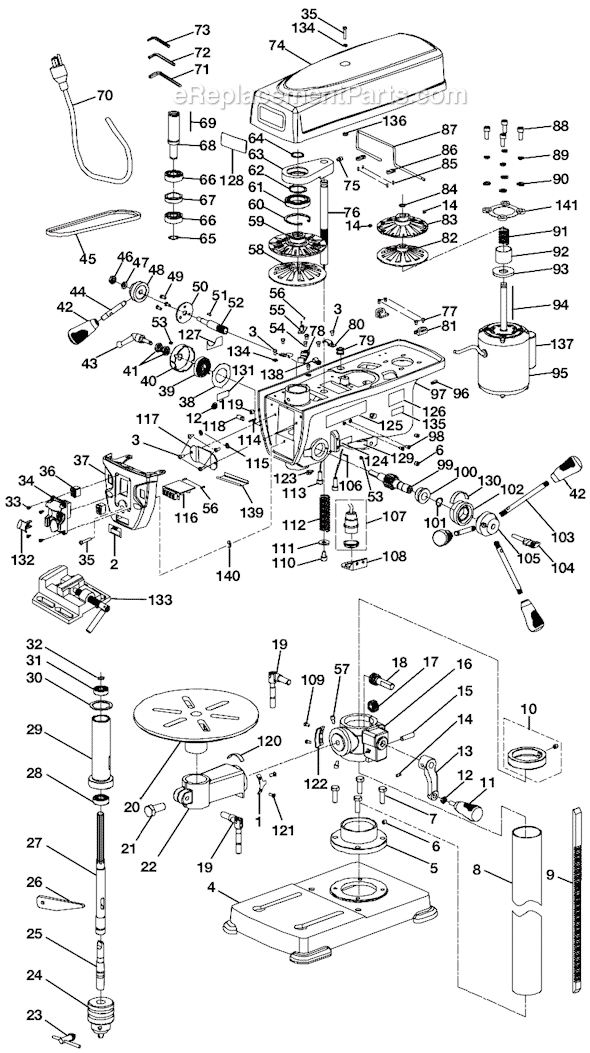 Page A Diagram and Parts List for DP121L  Ryobi Drill Press