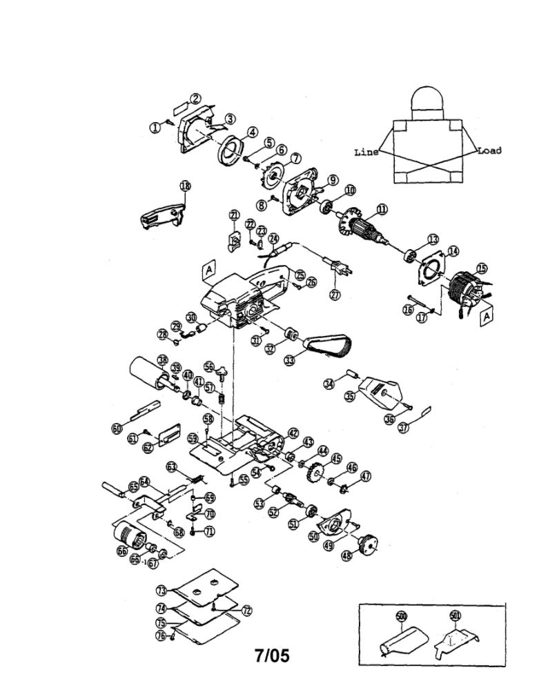 Belt Sander Diagram and Parts List for B-7100  Ryobi Belt or Drum Sander