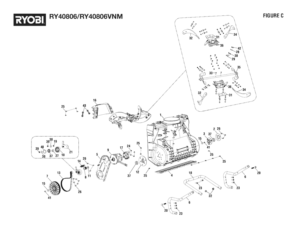 Figure C Diagram and Parts List for RY 40806 (Rev 03)(107836001)(2021-04) Ryobi Leaf Blower / Vacuum