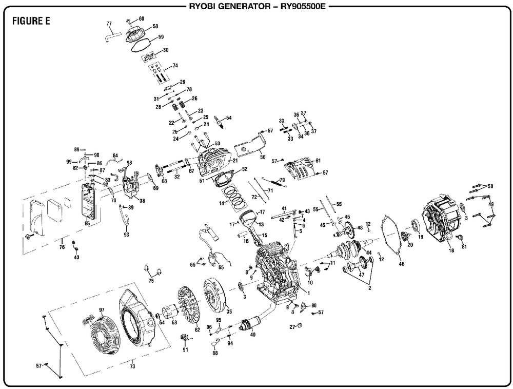 Figure E Diagram and Parts List for RY 905500 E (Rev 10)(090930279)(2019-03) Ryobi Generator