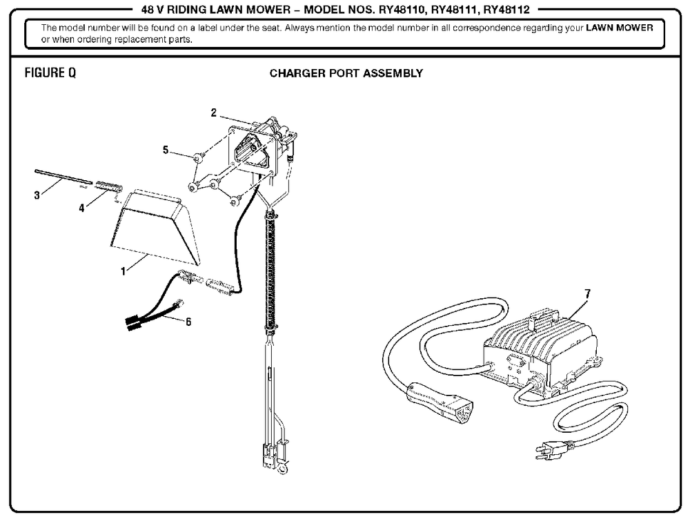 Figure Q (Charger Port Assembly) Diagram and Parts List for RY 48112 (Rev 01)(099749011)(2018-02) Ryobi Lawn Tractor