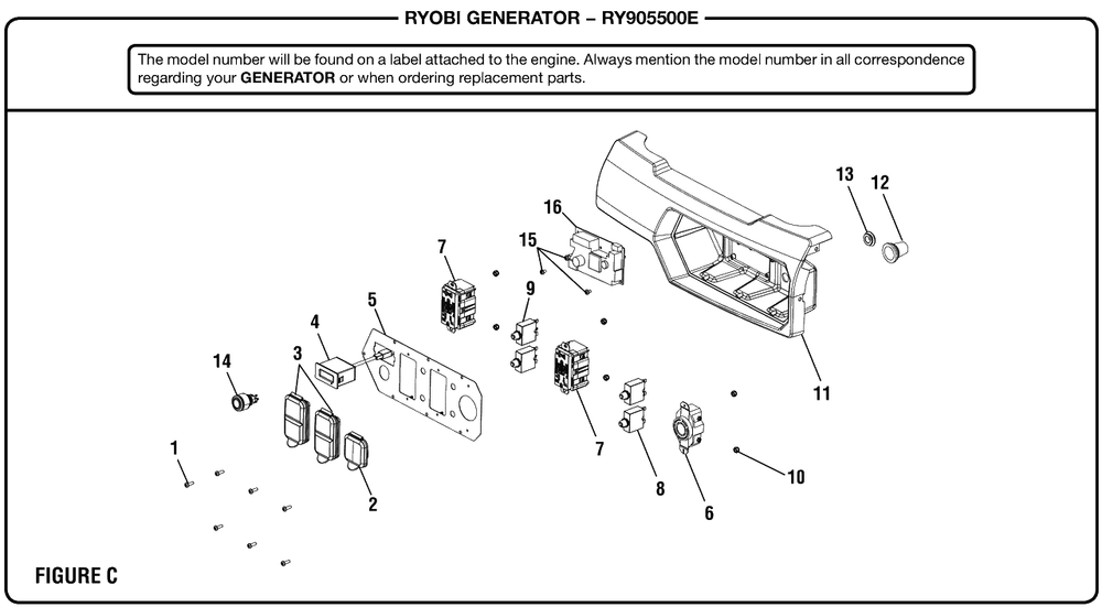 Figure C Diagram and Parts List for RY 905500 E (Rev 10)(090930279)(2019-03) Ryobi Generator