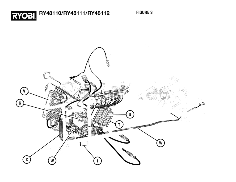 Figure S - Controllers And Wiring Harness Diagram and Parts List for RY 48110 (Rev 05)(099749001)(2021-05) Ryobi Lawn Tractor