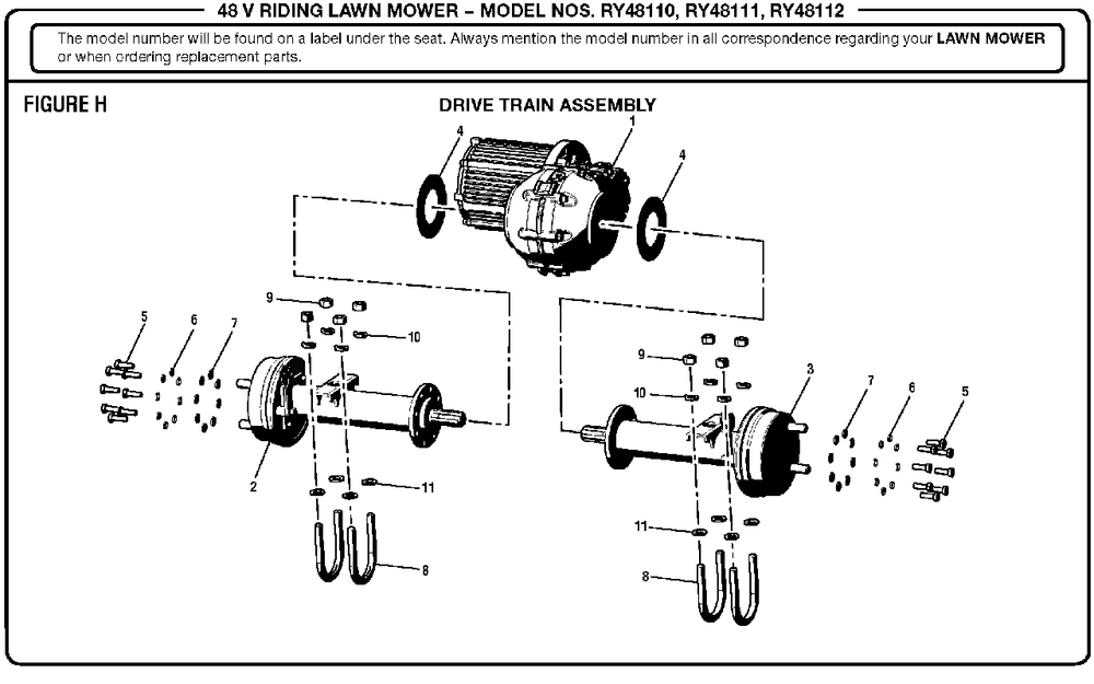 Figure H Diagram and Parts List for RY 48111 (Rev 04)(099749002)(2017-11) Ryobi Lawn Tractor