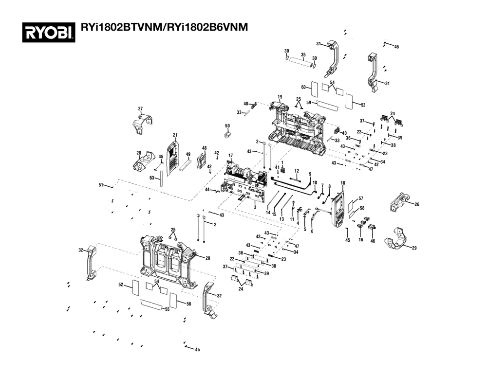 General Assembly Diagram and Parts List for RY I1802 B6 VNM (Rev 01)(095930377)(2021-10) Ryobi Generator