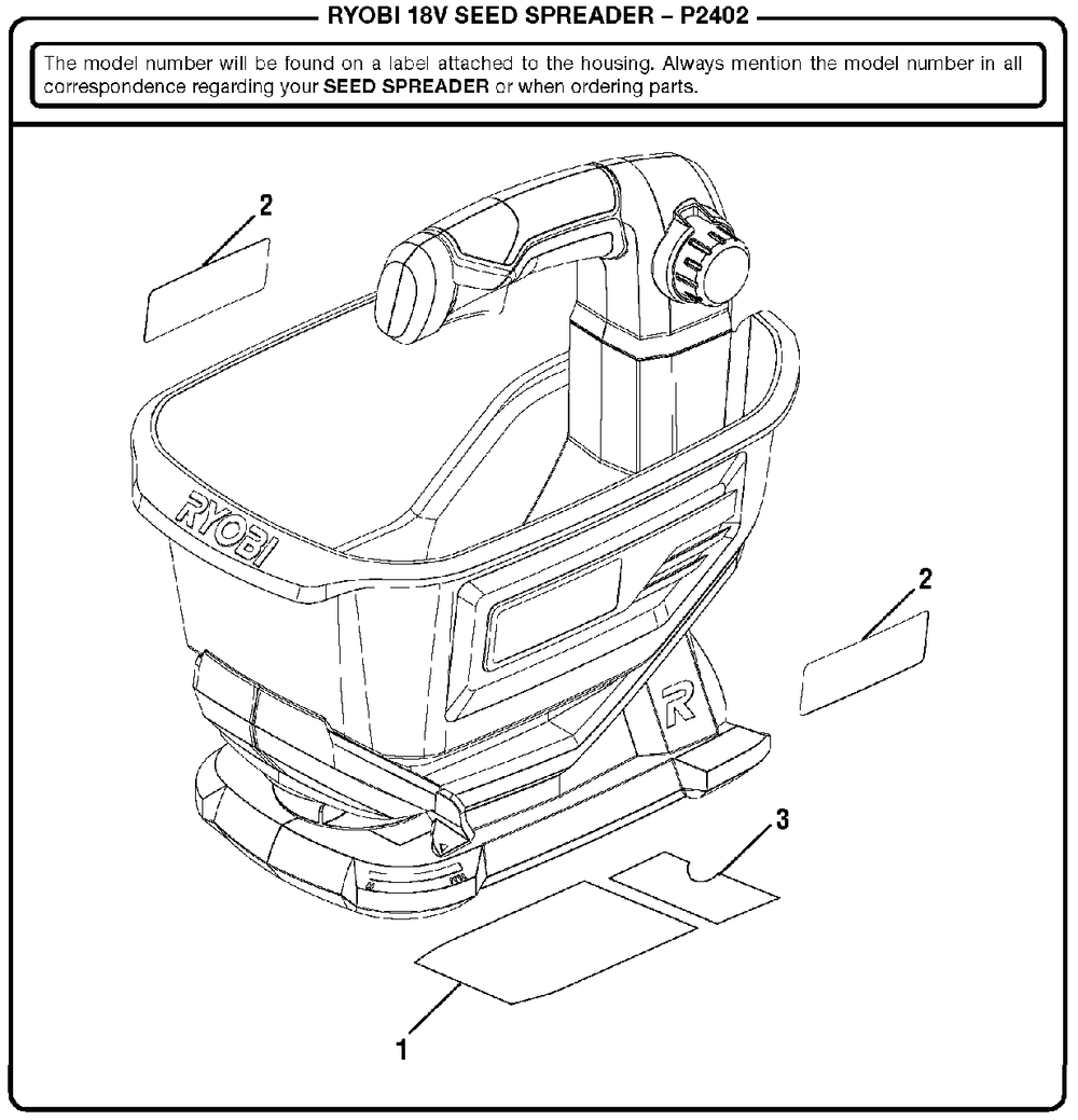 General Assembly Diagram and Parts List for P 2402 (Rev 01)(090393003)(2017-12) Ryobi Sprayer