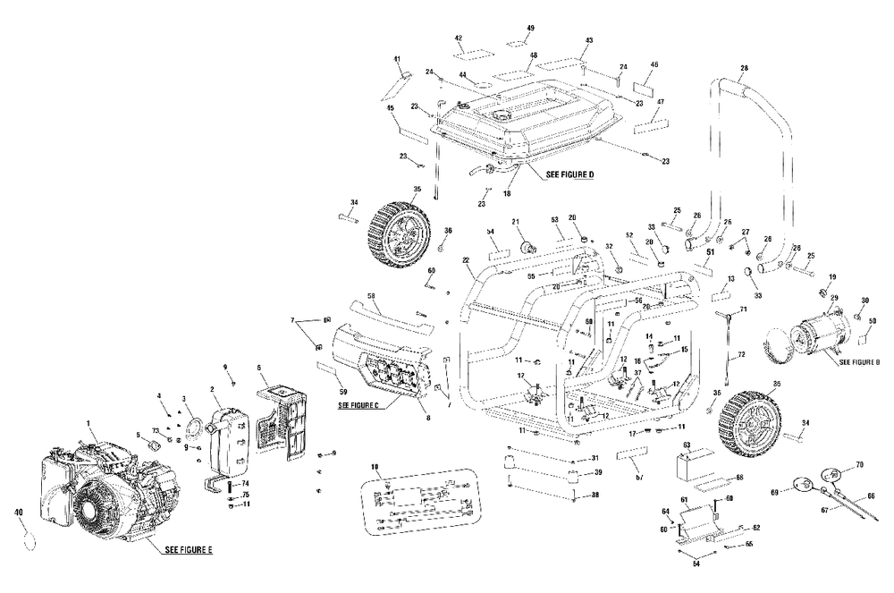 Figure A Diagram and Parts List for RY 908000 E (Rev 01)(090930339)(2018-09) Ryobi Generator