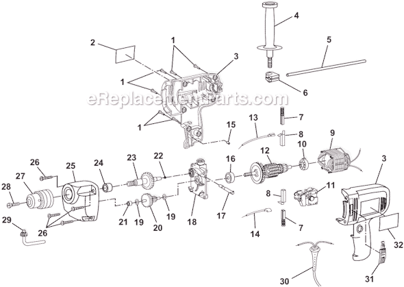 Page A Diagram and Parts List for HD500  Ryobi Hammer Drill