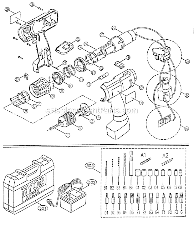 Page A Diagram and Parts List for HP61K  Ryobi Electric Drill