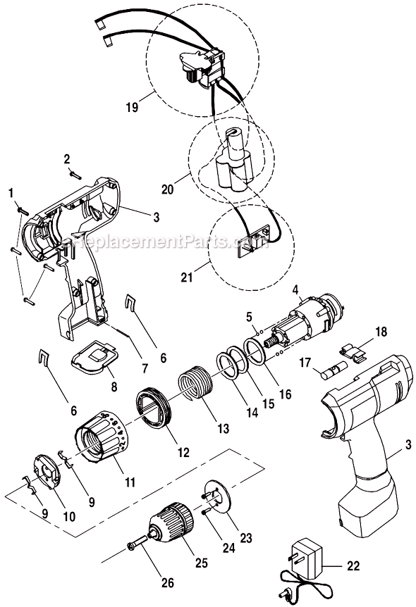 Page A Diagram and Parts List for HP62  Ryobi Cordless Drill