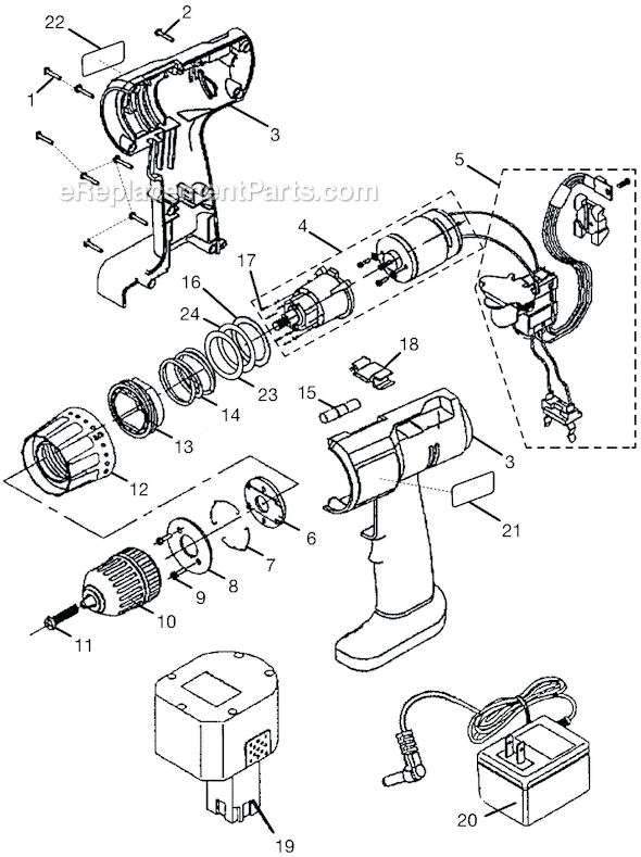 Page A Diagram and Parts List for HP722K  Ryobi Cordless Drill