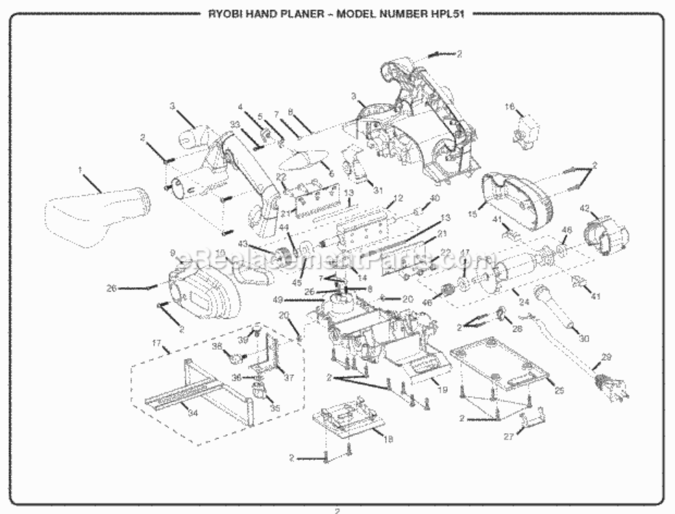 General_Assembly Diagram and Parts List for HPL51  Ryobi Planer Jointer