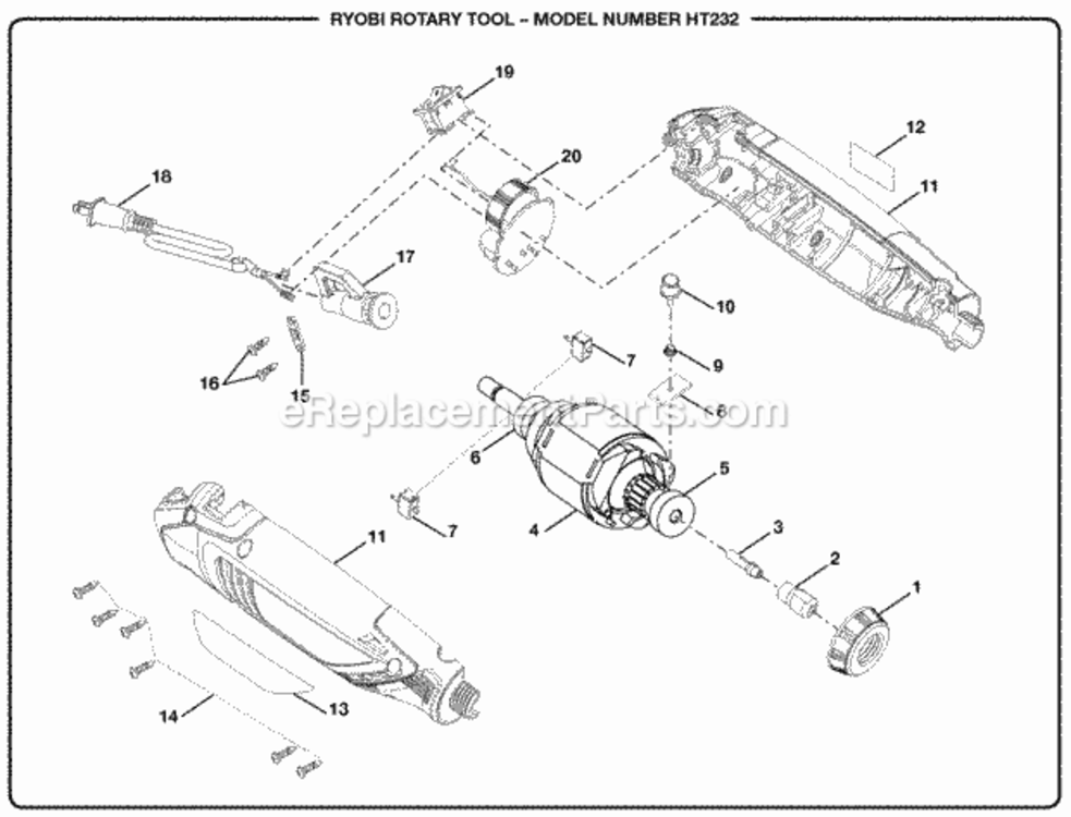 Rotary_Tool Diagram and Parts List for HT232  Ryobi Multi-Tool