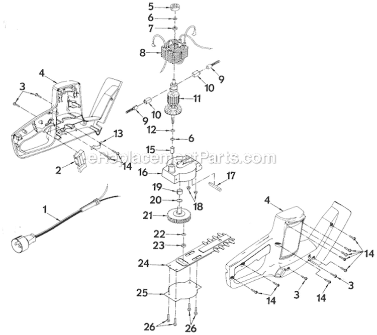 Page A Diagram and Parts List for HT614  Ryobi Hedge Trimmer