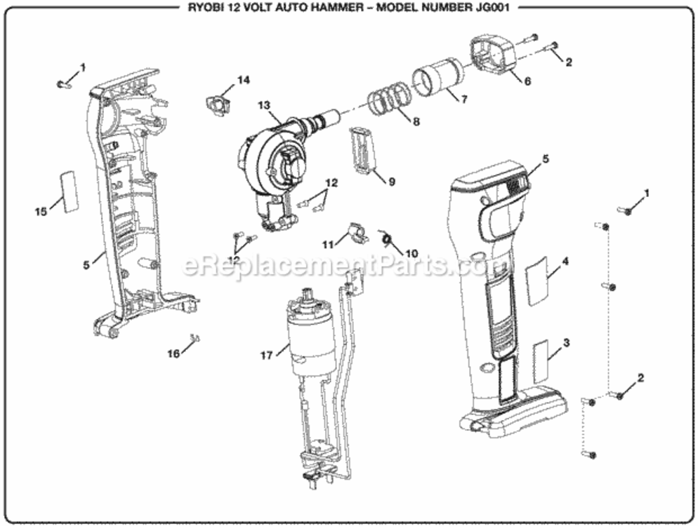 General_Assembly Diagram and Parts List for JG001  Ryobi Multi-Tool
