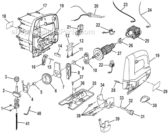 Page A Diagram and Parts List for JS048  Ryobi Jig Saw