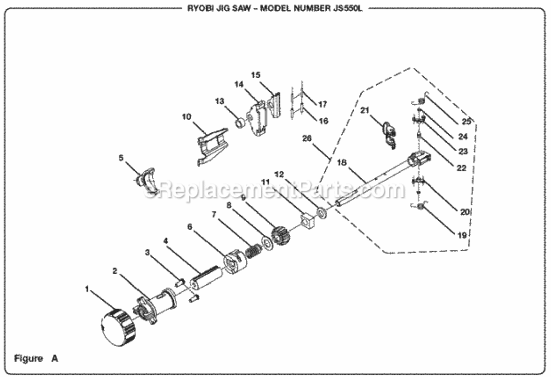 Page A Diagram and Parts List for JS550LK  Ryobi Jig Saw