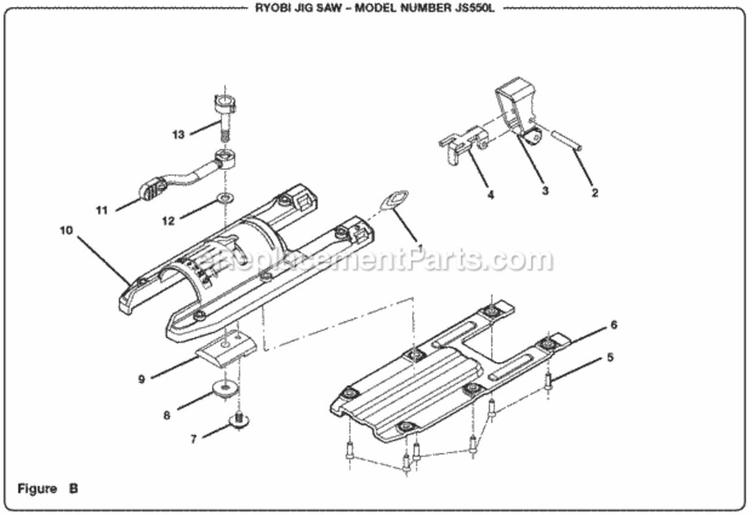Page B Diagram and Parts List for JS550LK  Ryobi Jig Saw