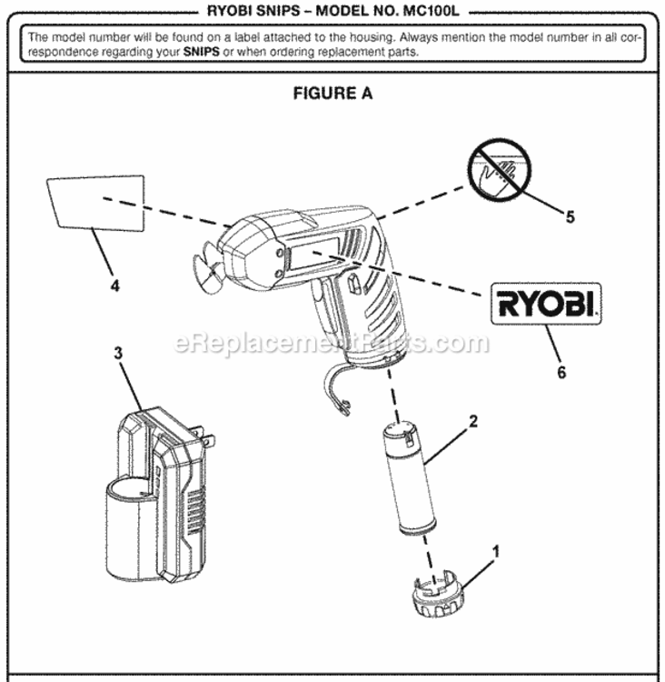 Figure_A Diagram and Parts List for MC100L  Ryobi Nibbler & Shears