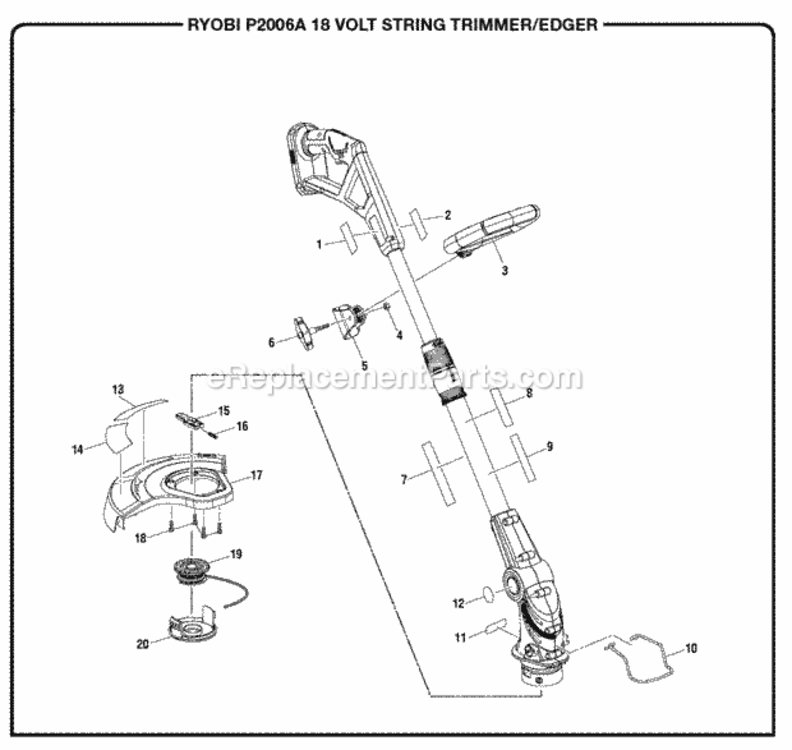 General_Assembly Diagram and Parts List for P2006A  Ryobi Trimmer