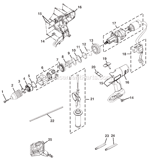Page A Diagram and Parts List for P220  Ryobi Hammer Drill