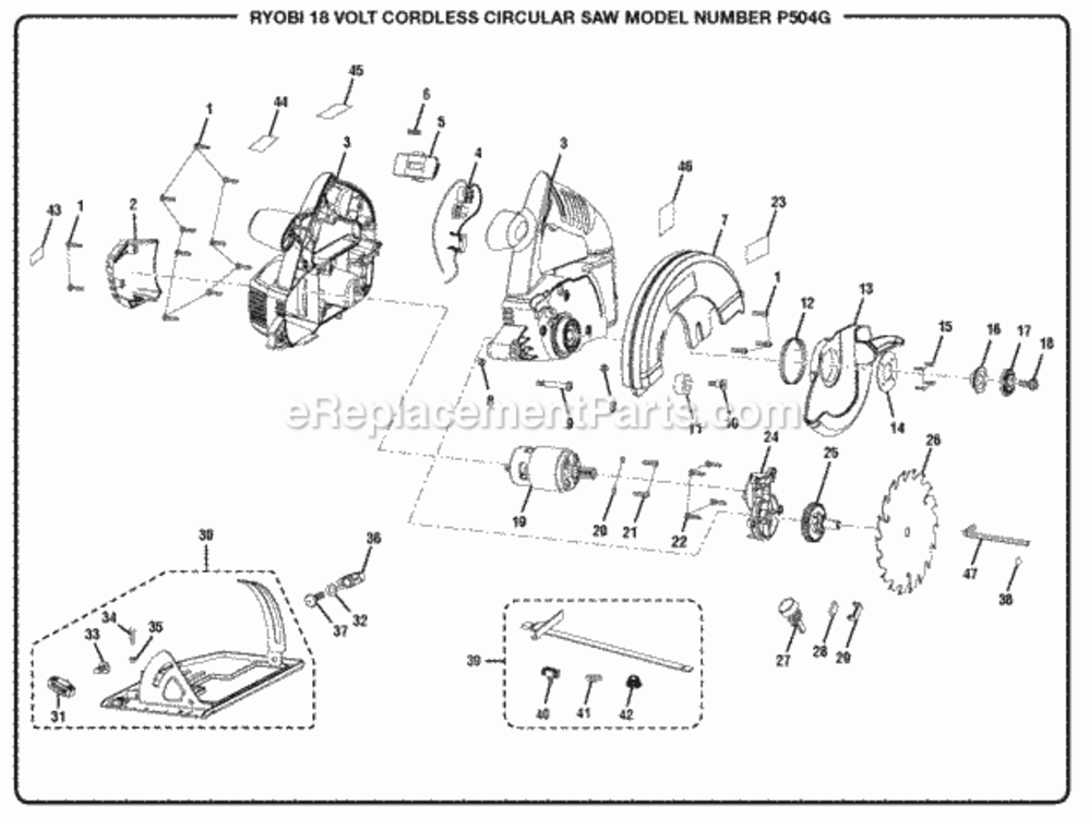 General_Assembly Diagram and Parts List for P504G  Ryobi Circular Saw