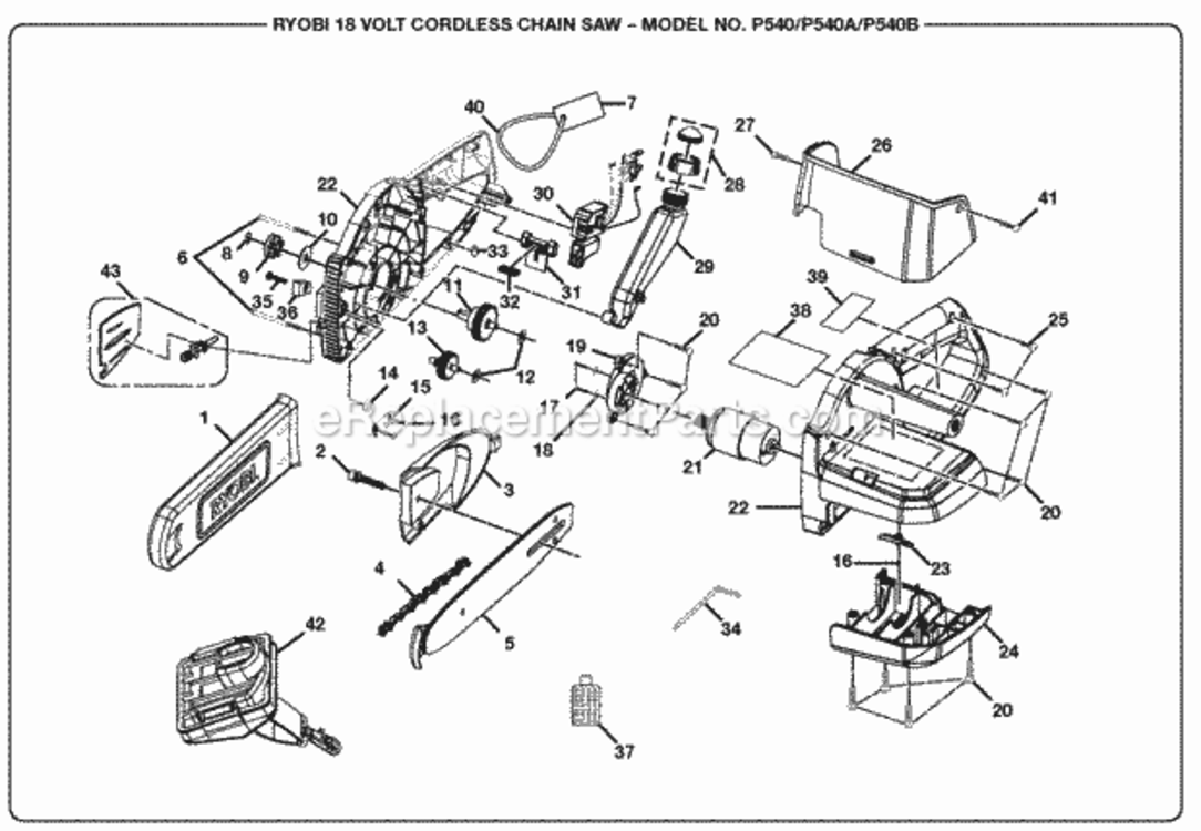 Page A Diagram and Parts List for P540B  Ryobi Chainsaw