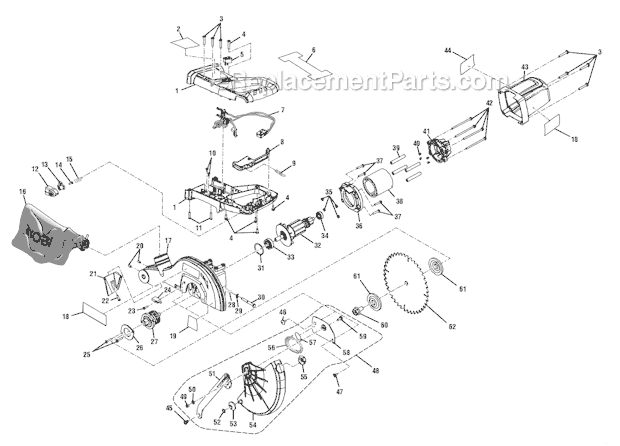 Page A Diagram and Parts List for P551  Ryobi Miter Saw
