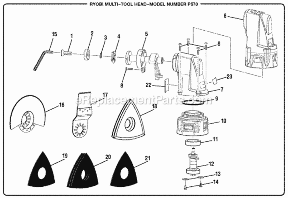 General_Assembly Diagram and Parts List for P570  Ryobi Multi-Tool