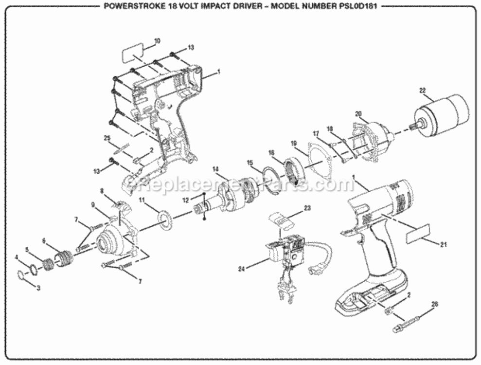 Page A Diagram and Parts List for PSL0D181  Ryobi Impact Driver