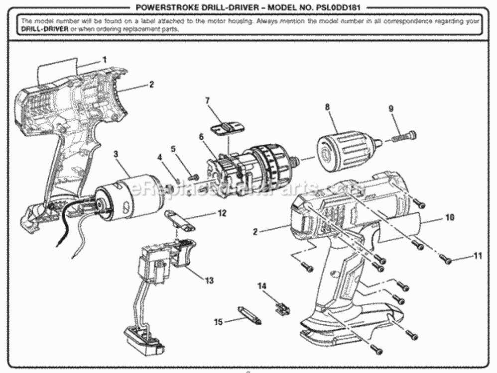 Page A Diagram and Parts List for PSL0DD181  Ryobi Cordless Drill