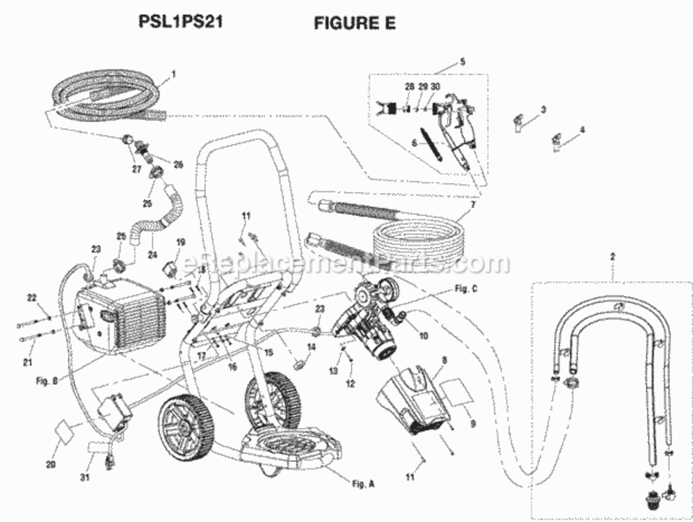 Page E Diagram and Parts List for PSL1PS21  Ryobi Paint Sprayer