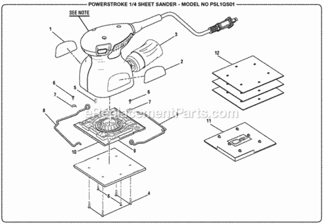 Page A Diagram and Parts List for PSL1QS01  Ryobi Sander Polisher