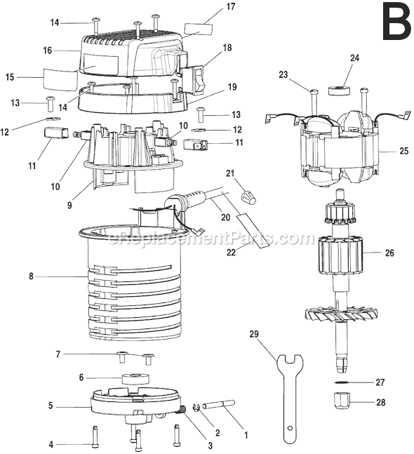 Page B Diagram and Parts List for R162-1K  Ryobi Router