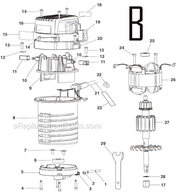 Page B Diagram and Parts List for R162K  Ryobi Router