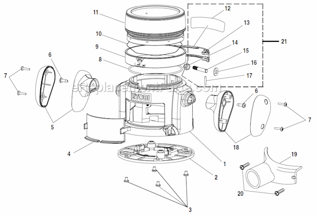 Page A Diagram and Parts List for R181FB1  Ryobi Router