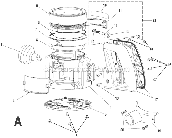 Page A Diagram and Parts List for RE1803-1BK  Ryobi Router