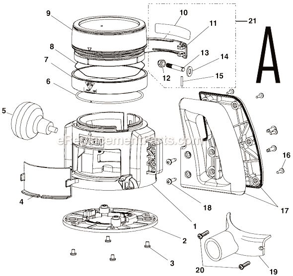 Page A Diagram and Parts List for RE1803BK  Ryobi Router