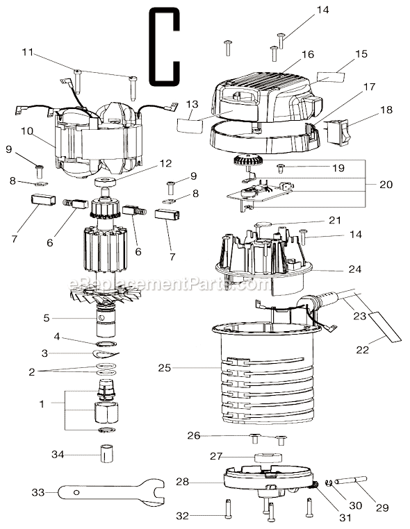Page C Diagram and Parts List for RE1803BK  Ryobi Router